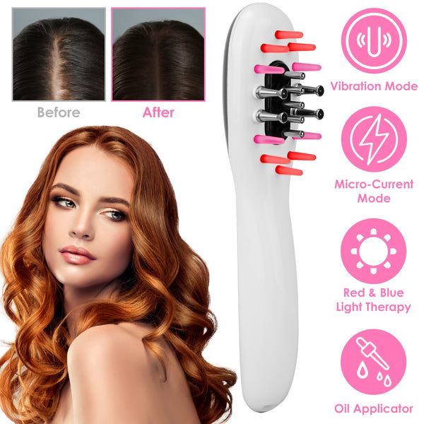 1Pc Electric Scalp Massage Comb Microcurrent Hair Brush Handheld Head Scratcher Massager Hair Oil Applicator With Vibration Micro-Current Mode Red & Blue Light Therapy Oil Applicator