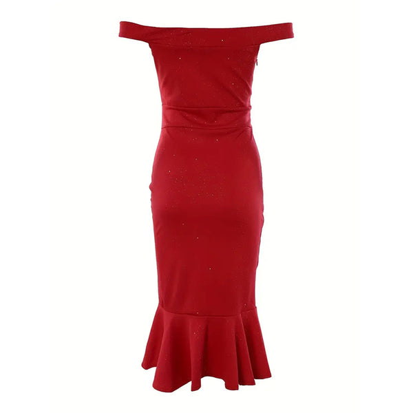 ✨ Women’s Sparkling Off-Shoulder Ruffled Bodycon Party Dress – High Slit, Elegant Summer Evening Wear