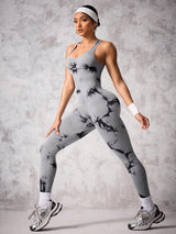 VIREA Seamless Fitness Jumpsuit – Abstract Print One-Piece for Women’s Yoga & Running