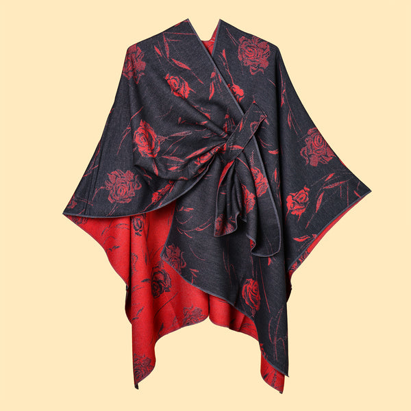 Back view of reversible rose floral cloak”
